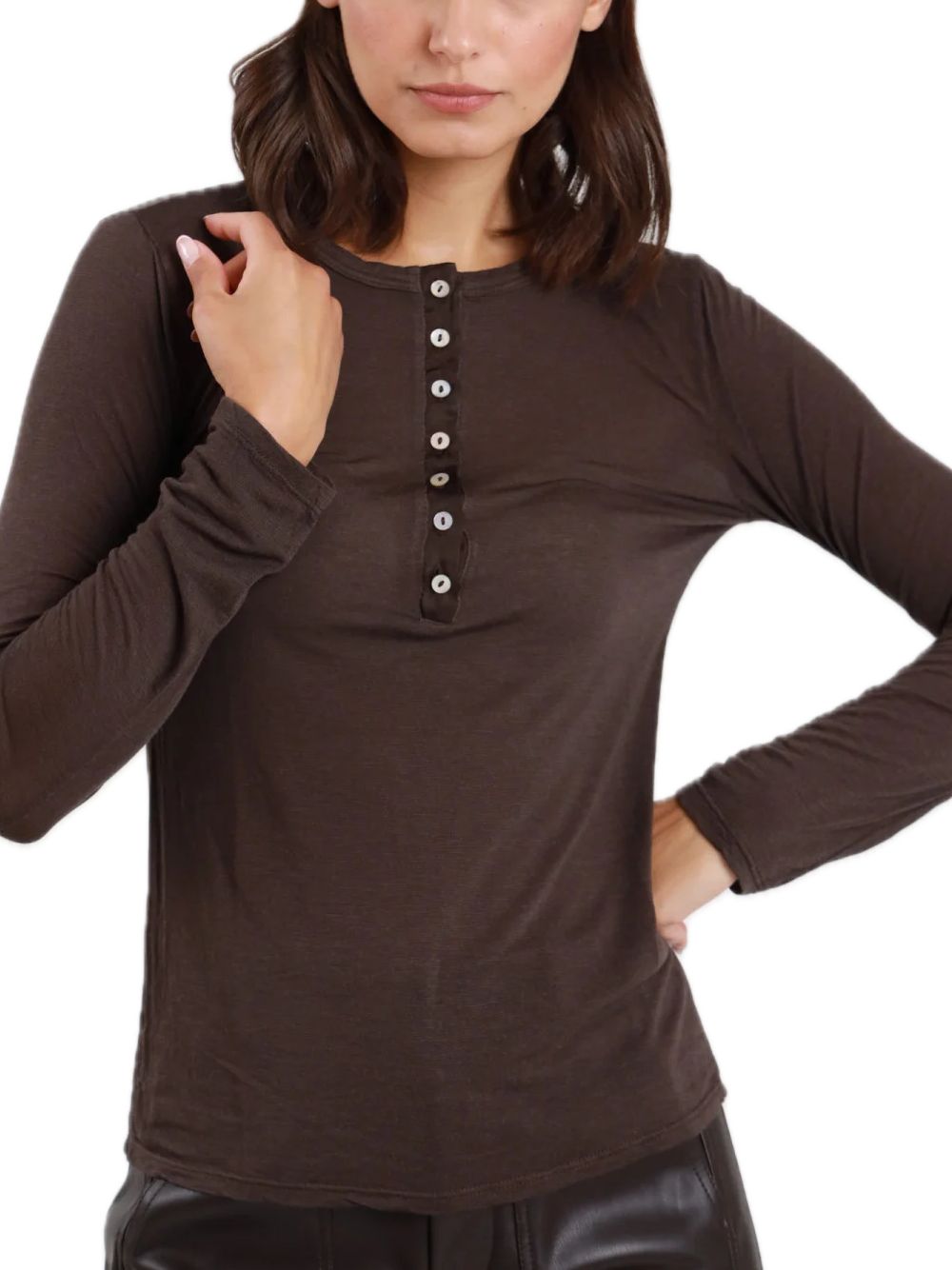 Cashmere Blend Henley - Dark Brown — 2