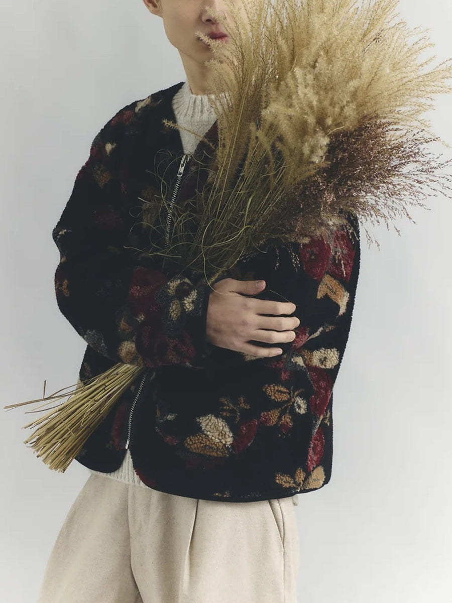 Jacquard Patterned Wool Jacket - Flowers — 2