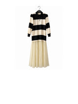 Striped and Lace Dress - Black and White