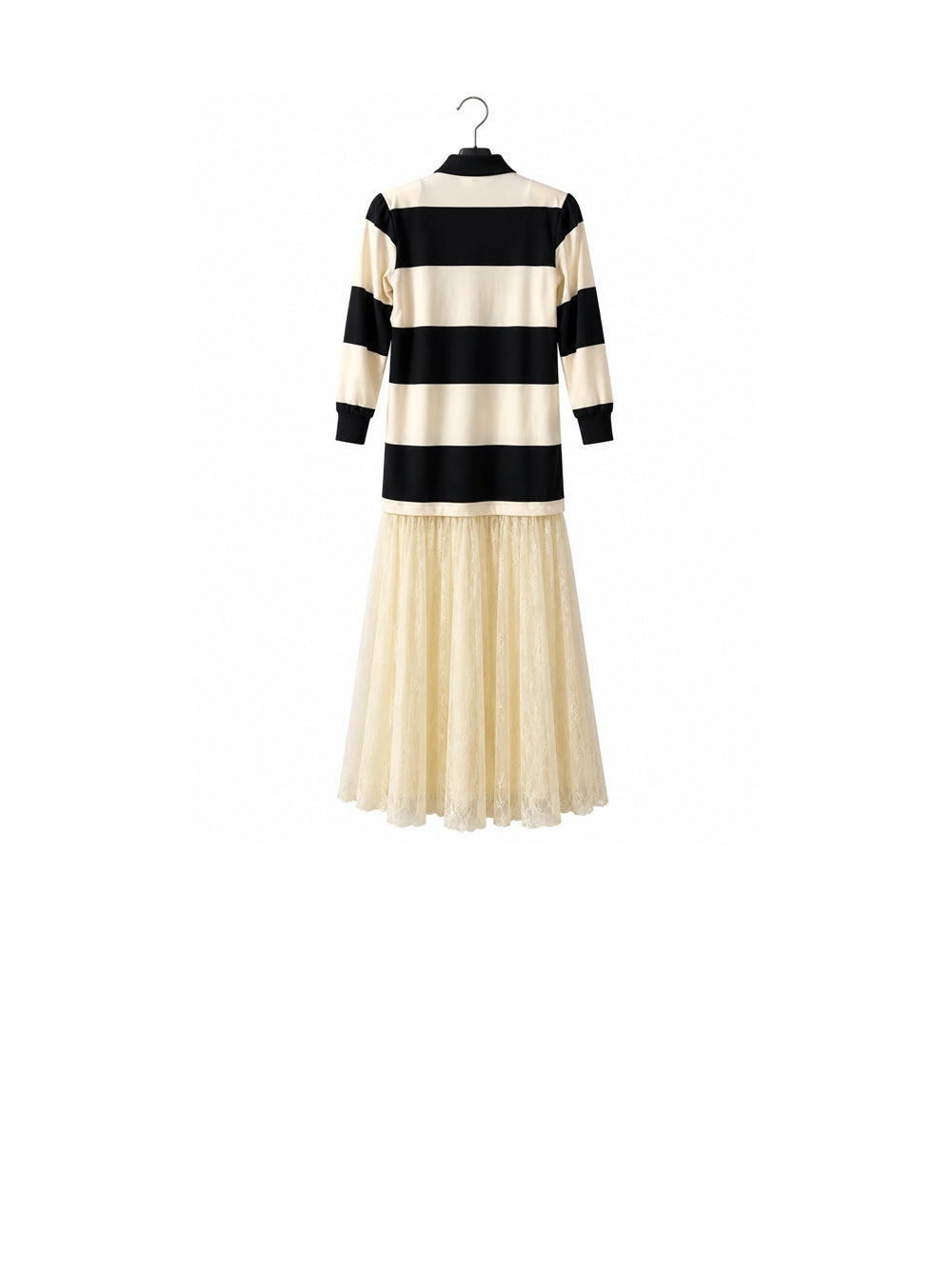 Striped and Lace Dress - Black and White — 2