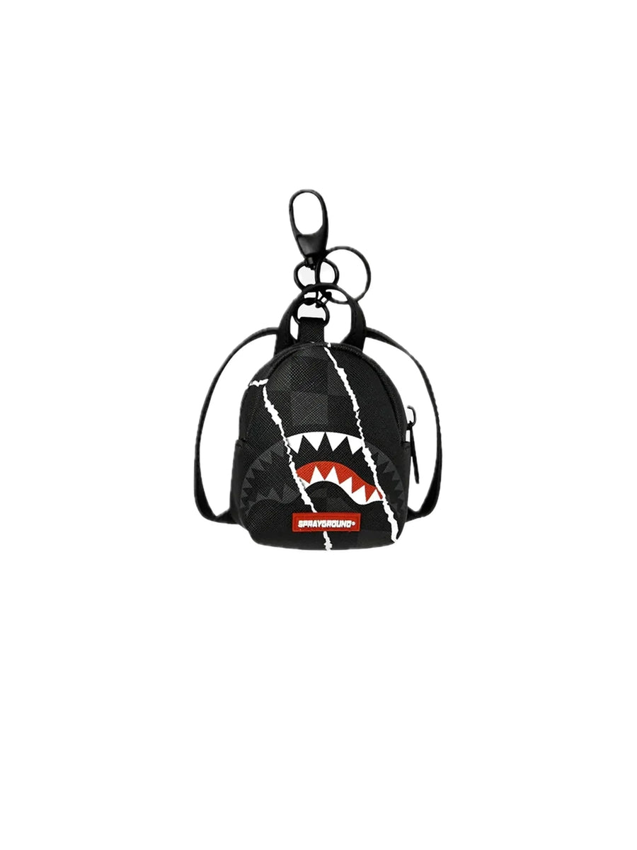 Center Rip Revealing Gray Check Backpack Keychain