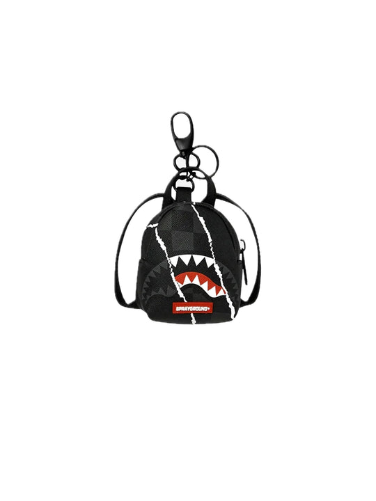 Center Rip Revealing Gray Check Backpack Keychain