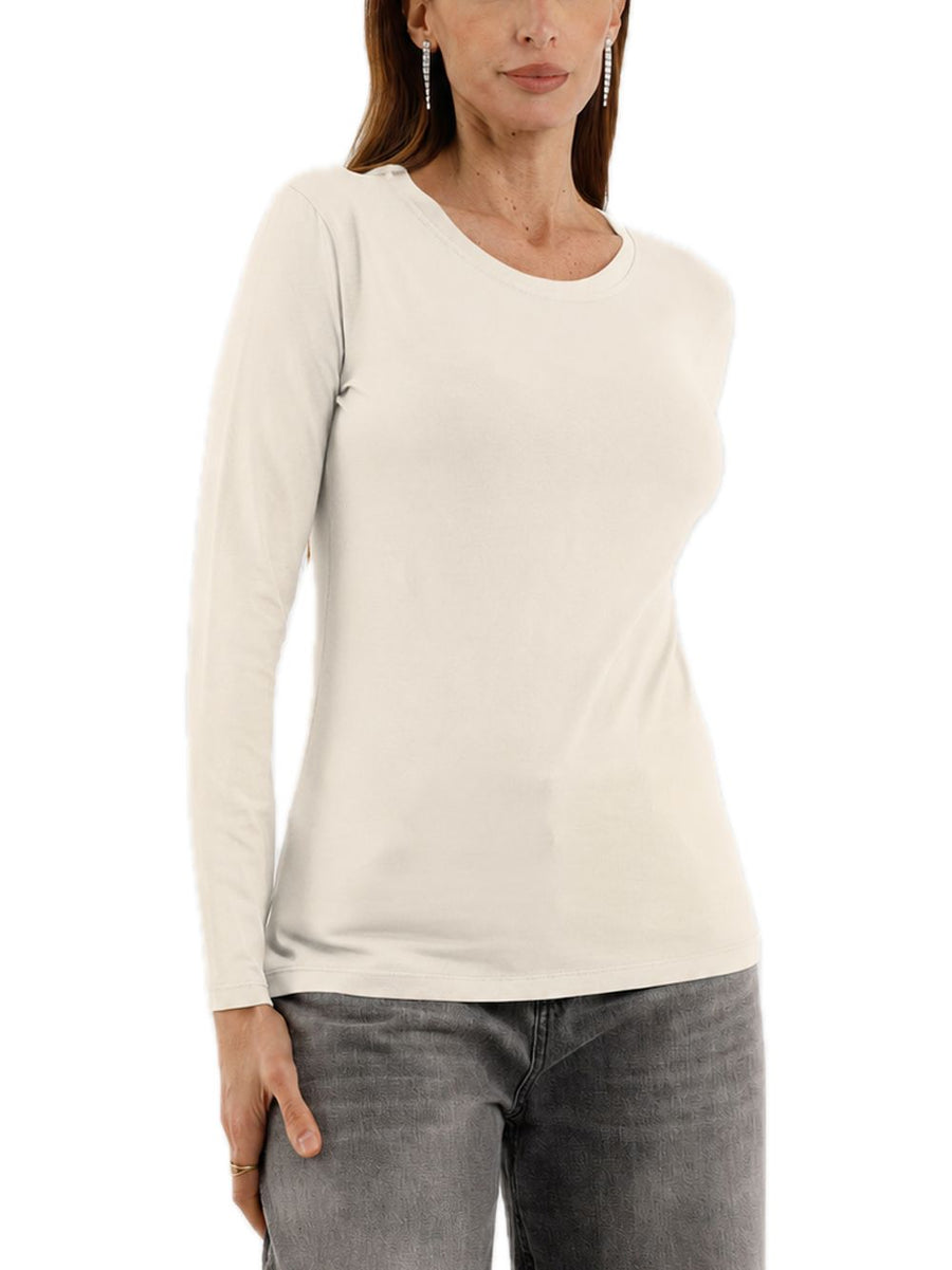 Maglia Slim Manica lunga Paricollo - Panna