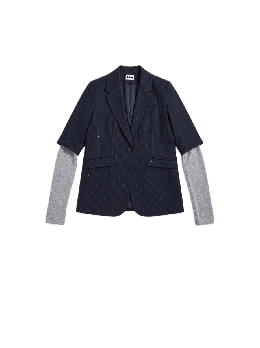 Blazer Gessato Con Manicotti - Blu — 2