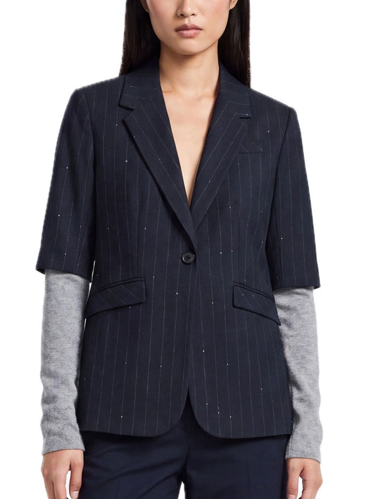 Blazer Gessato Con Manicotti - Blu