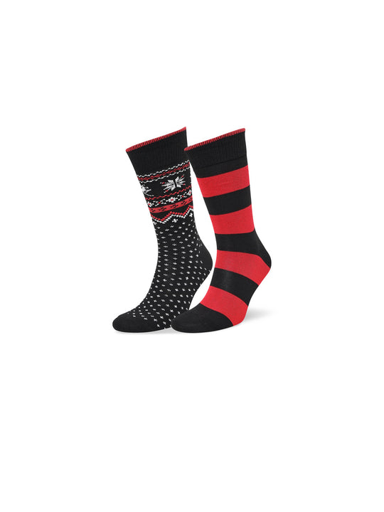 2Pk Combed Classic Reindeer And Rugy Stripe - Red Black