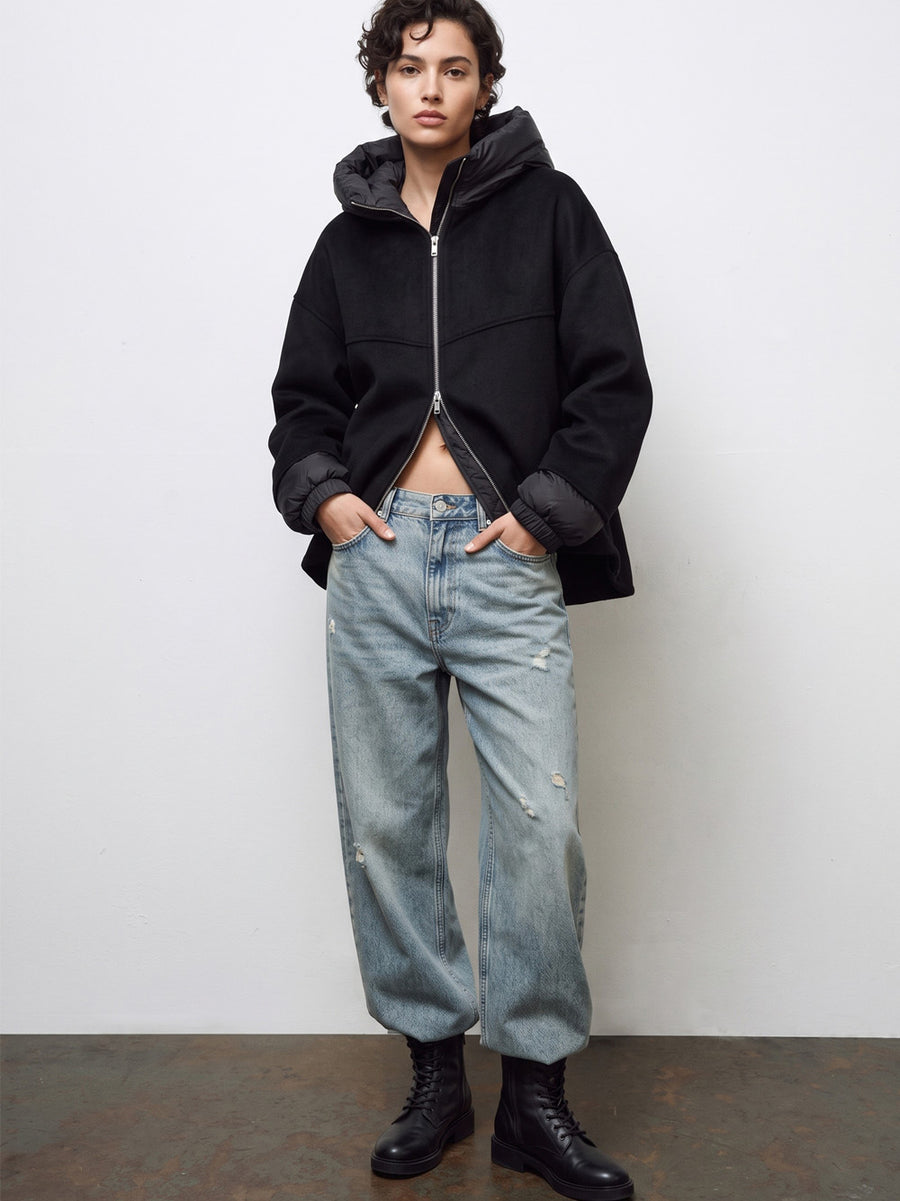 Cappotto Bomber Con Cappuccio - Nero