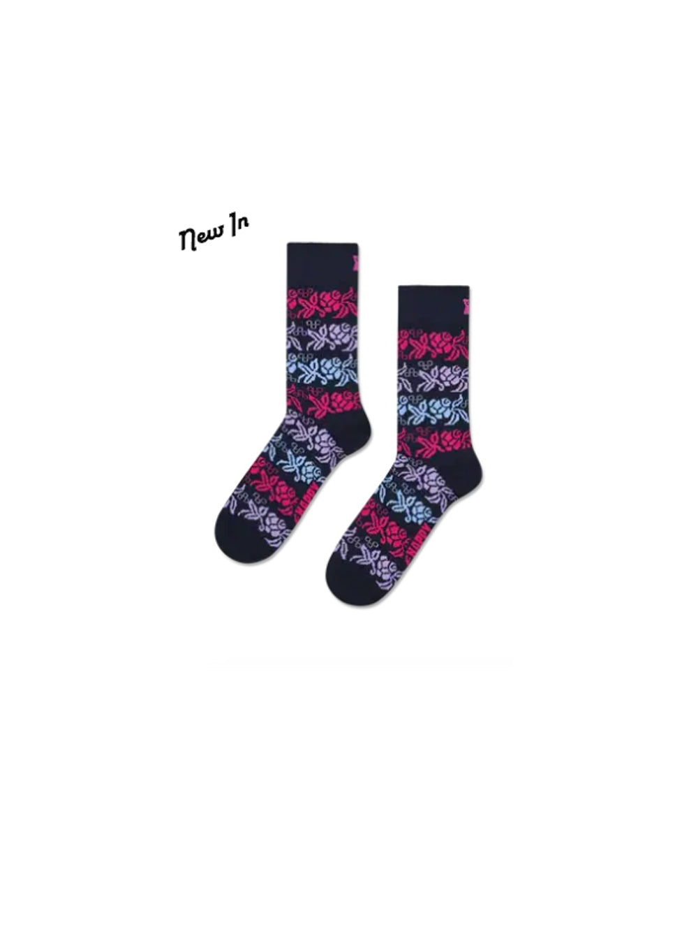 Navy Stripe Flowers Socks — 1