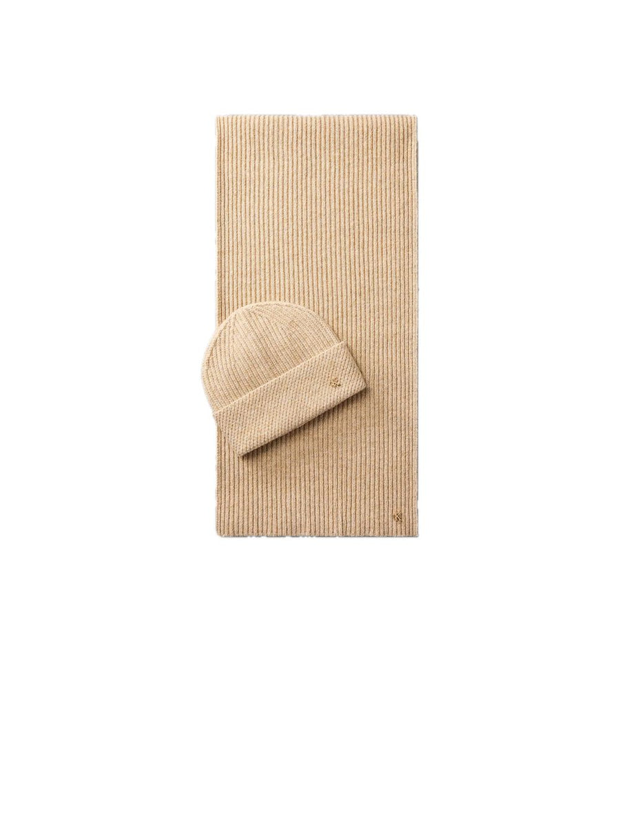 CK Metal Beanie + Scarf Gift Set - Beige Heather — 2