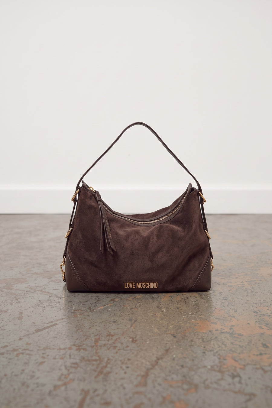 Velour + PU Handbag - Brown