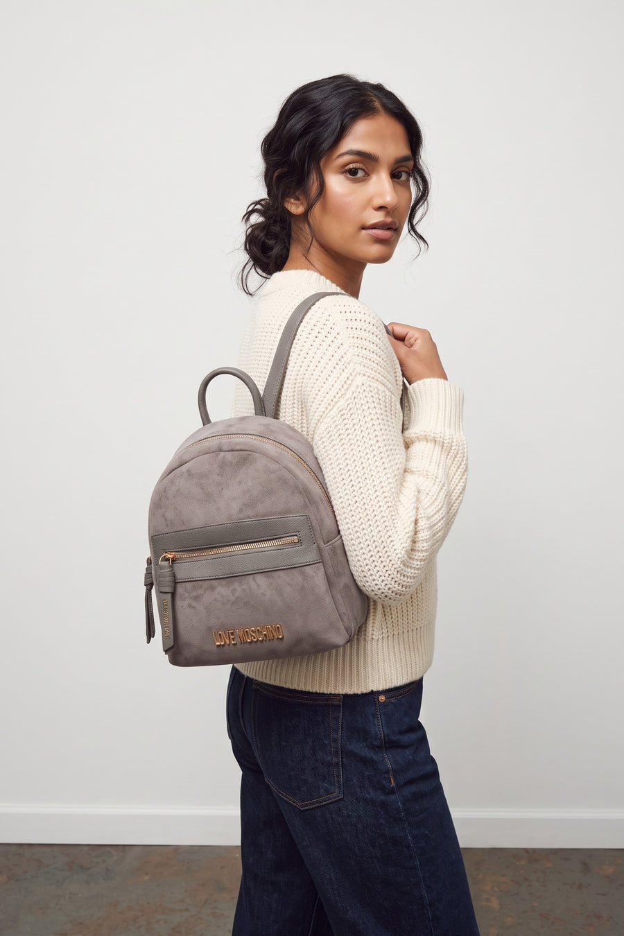 Velour PL + PU Backpack - Grey