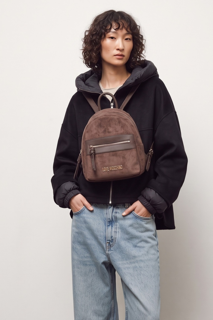 Velour PL + PU Backpack - Brown