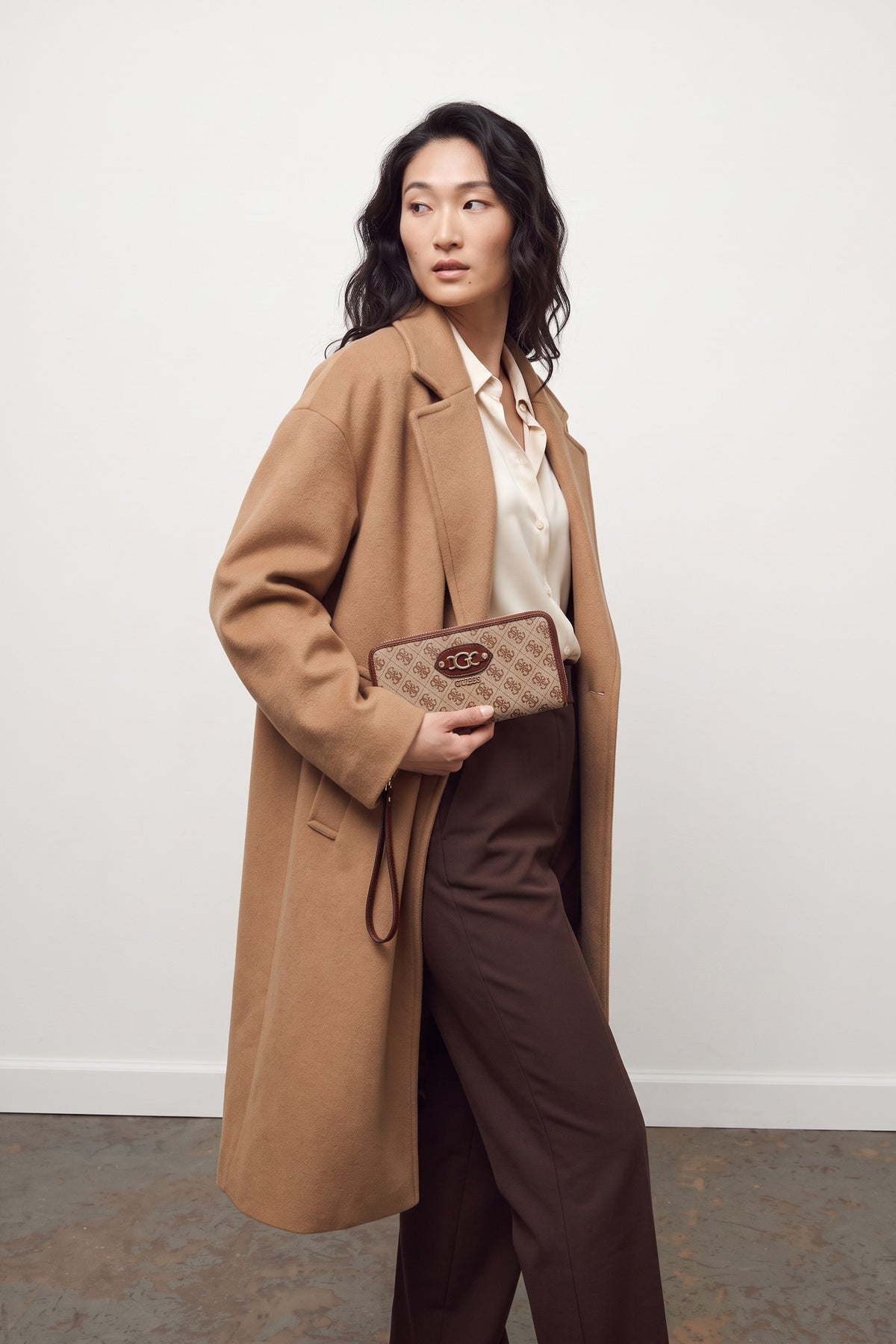 Samantha Large Zip-Around Wallet - Latte Brown Logo — 1