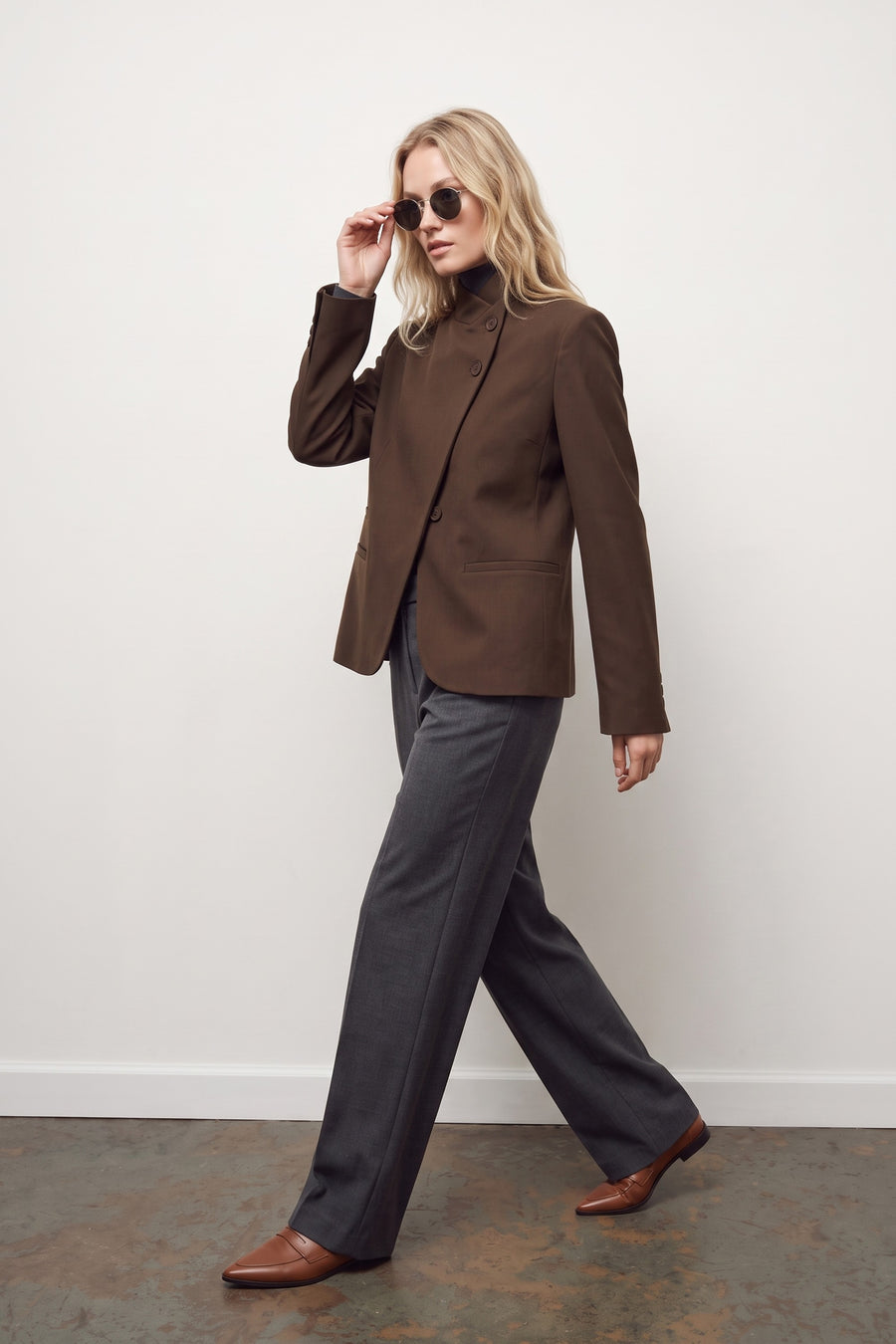 Mandarin Collar Jacket - Dark Brown