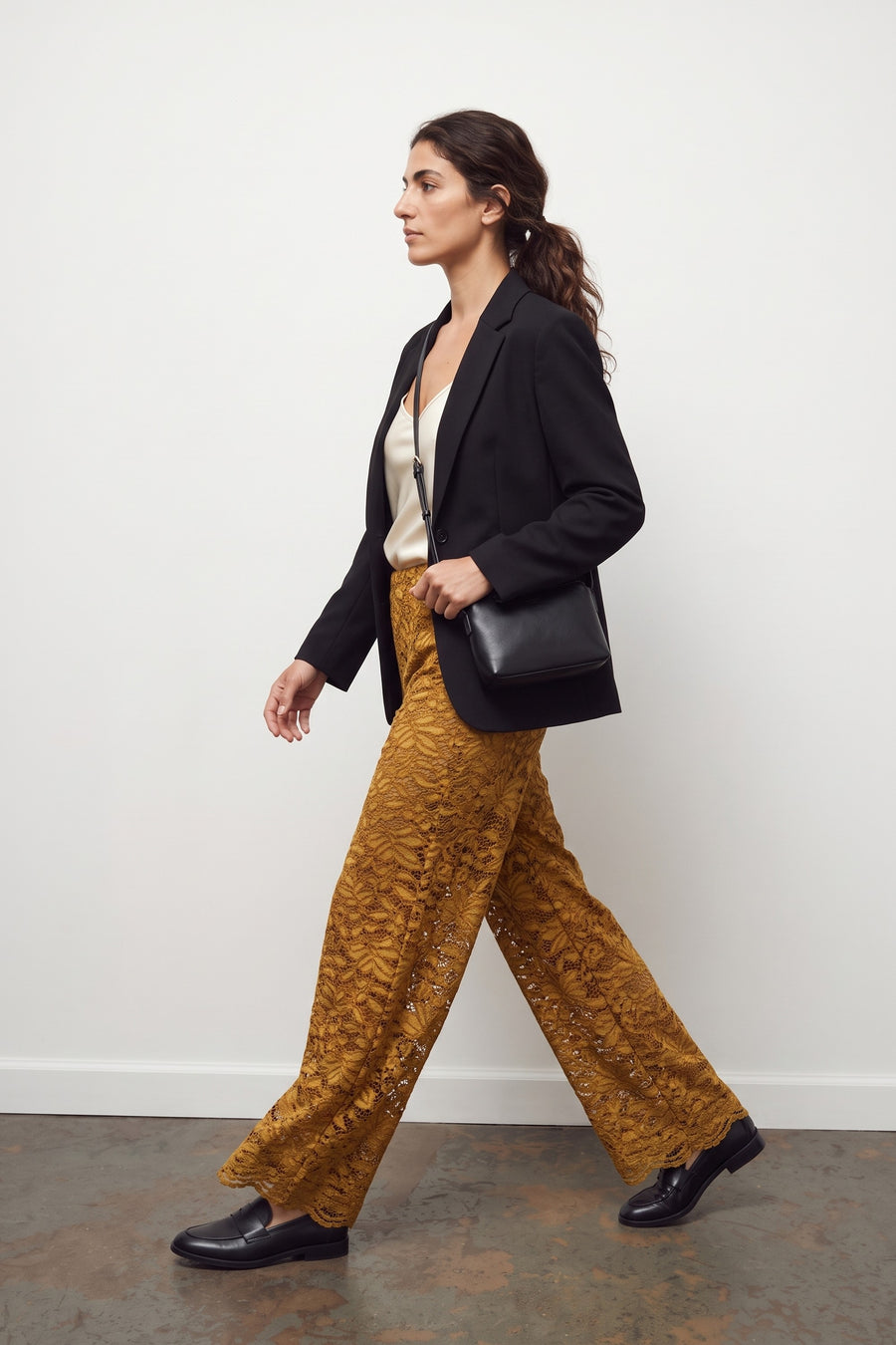 Lace Elastic Trousers - Oil