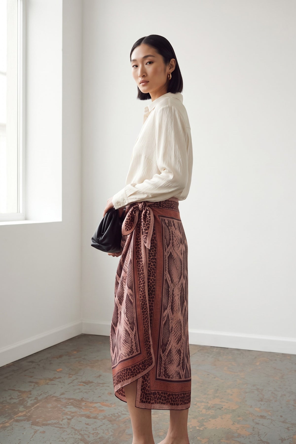 Patterned Maxi Skirt - Dark Brown — 1