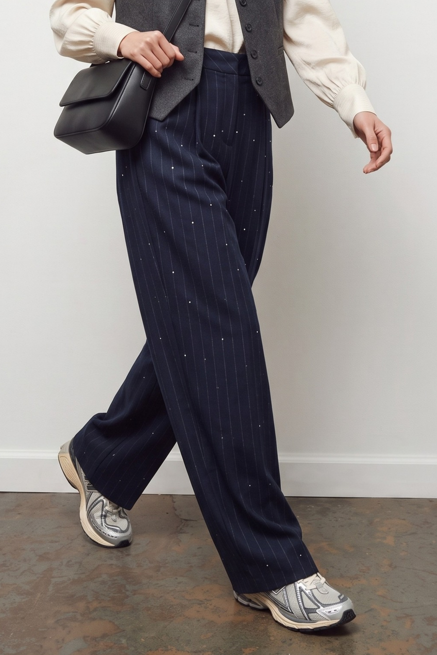 Pinstripe Balloon Trousers - Blue