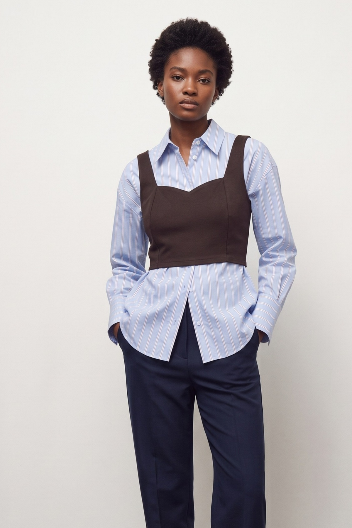 Striped Shirt Solid Color - Light Blue — 1