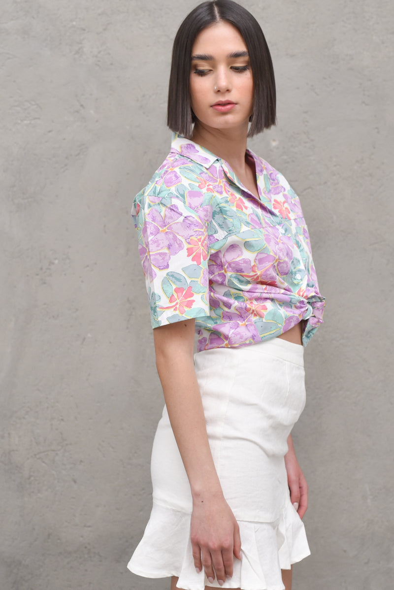 Oversized Short Sleeve Shirt - Purple Flower — 3