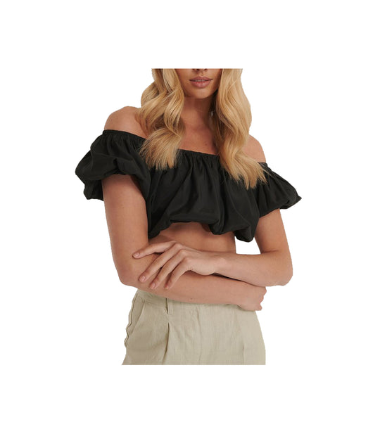 Off Shoulder Puff Top - Black