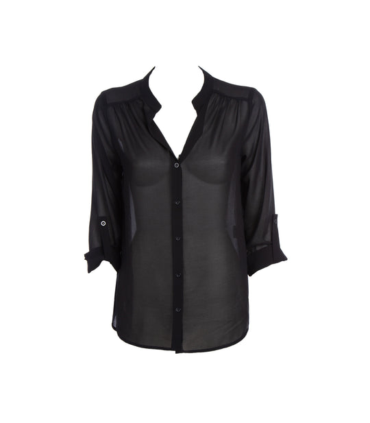 Camicia Maniche Arrotolate Donna - Nero