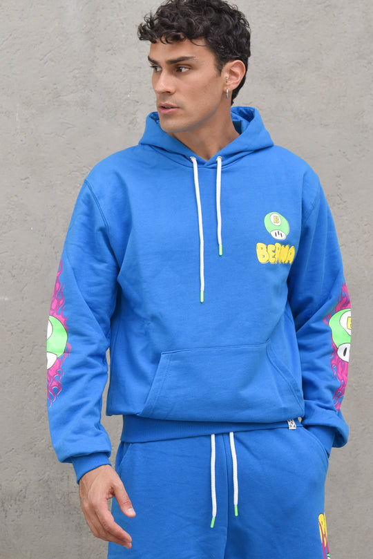 Felpa Cappuccio Stampa - Bluette