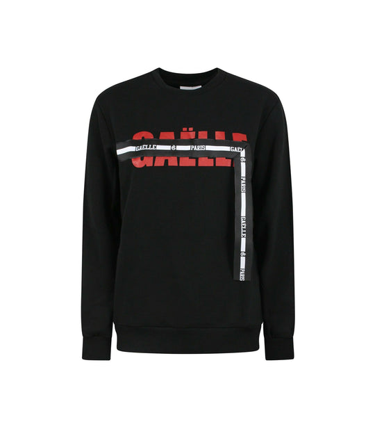 Felpa Paricollo Con Stampa e Nastro - Nero