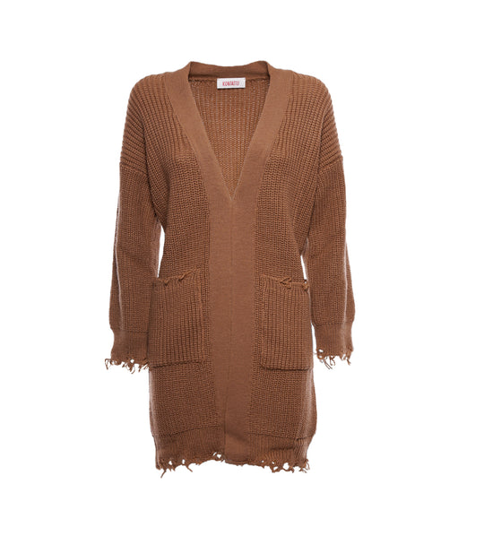 Cardigan Lungo Sfrangiato - Toast