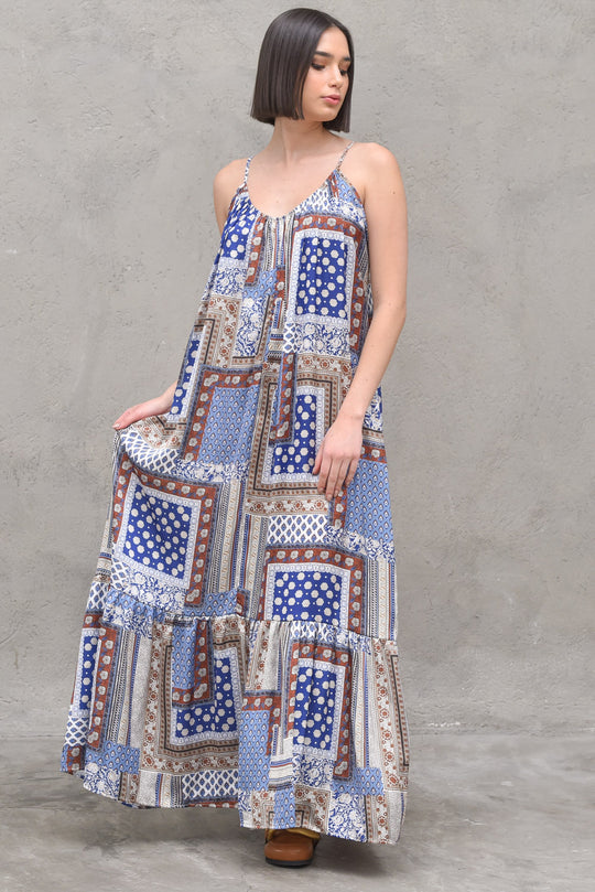 Abito Lungo Spallina Donna - Foulard Indaco