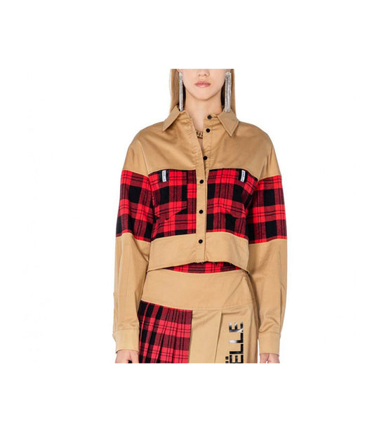 Camicia Over Check Con Stampa - Bronzo