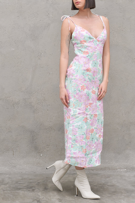 Halterneck Midi Dress - Purple Flower