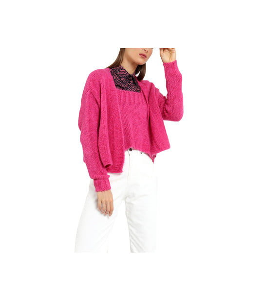 Twin Set In Maglia Cardigan e Canotta - Fuxia