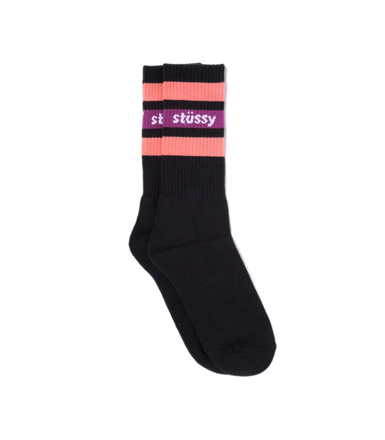 Stripe Crew Socks - Black/Coral
