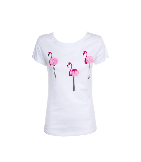 T-Shirt Flamingo - Bianco/Rosa Chiaro
