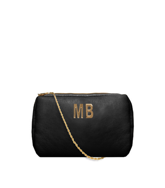 Beautycase In Similpelle E Ecopelliccia Reversibile - personalizzabili 2 lettere a scelta - Nero