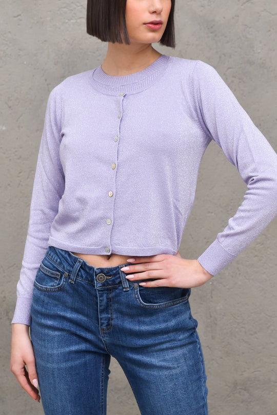Cardigan Bottoni Lurex - Lilla