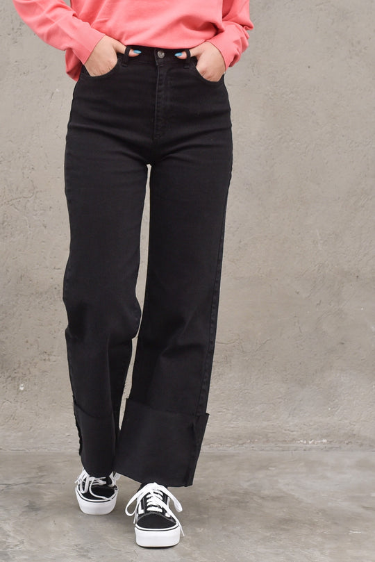 Pantalone Palazzo Risvolto - Black