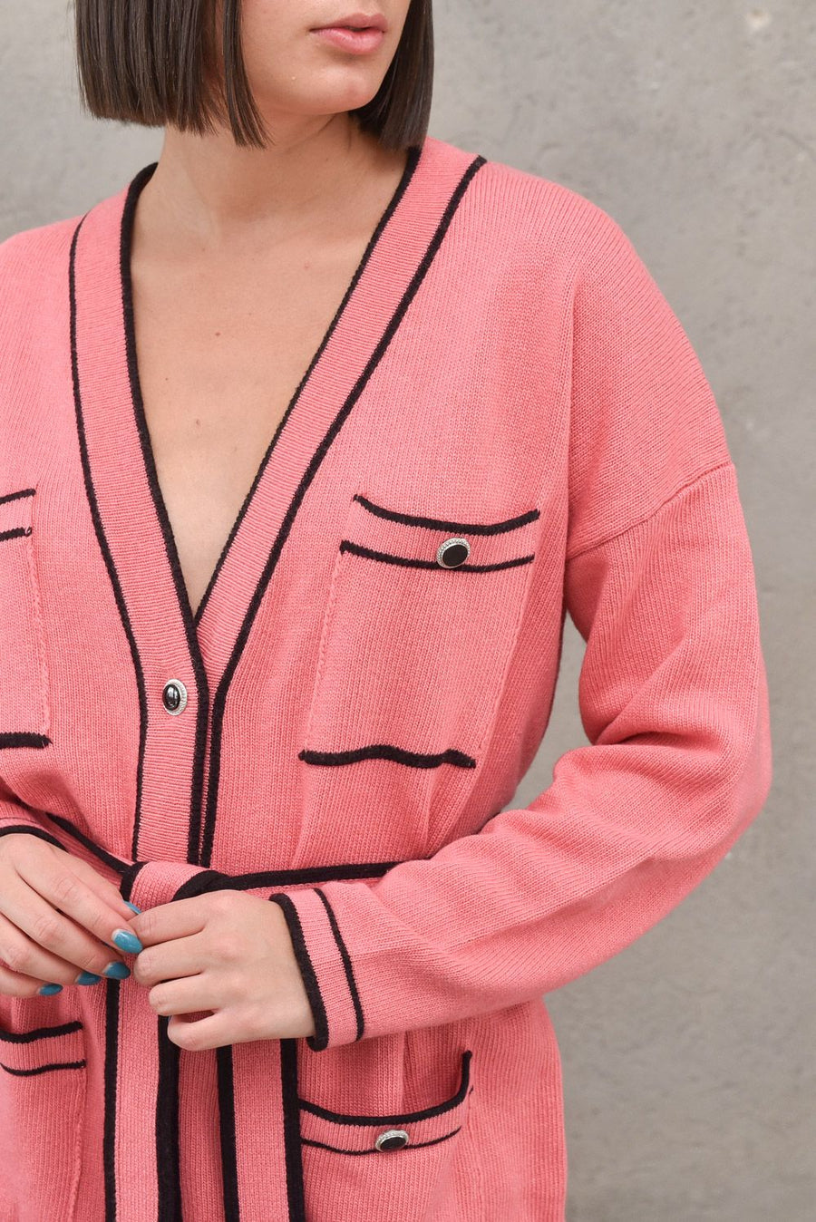 Belted Dress - Coral/Black — 2