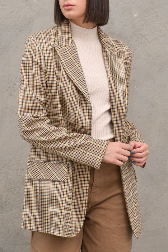 Giacca Over 1 Bottone Donna - Check Mostarda