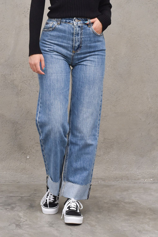 Denim Palazzo Risvolto- Denim Medio