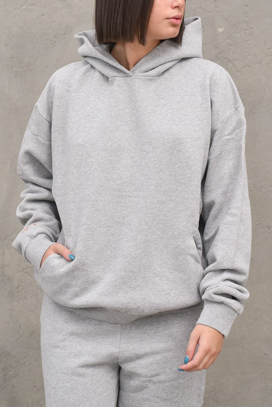 Felpa Cappuccio Tasche Donna - Grigio Chiaro