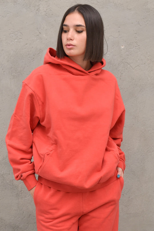 Felpa Cappuccio Tasche Donna - Rosso