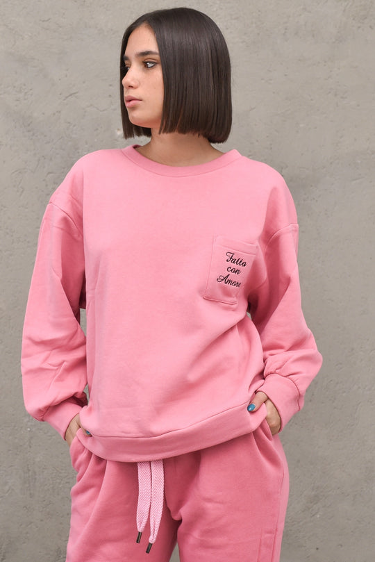 Felpa con ricamo - Rosa