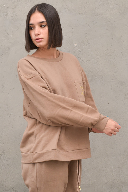 Felpa con Ricamo - Cammello