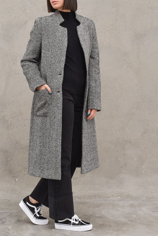 Cappotto Lungo Spinato Donna - Bianco/Nero