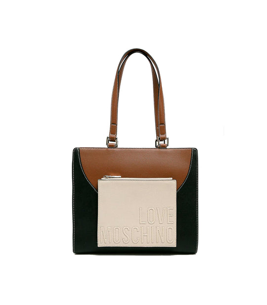 Borsa Pu Mix - Nero/Cuoio/Avorio