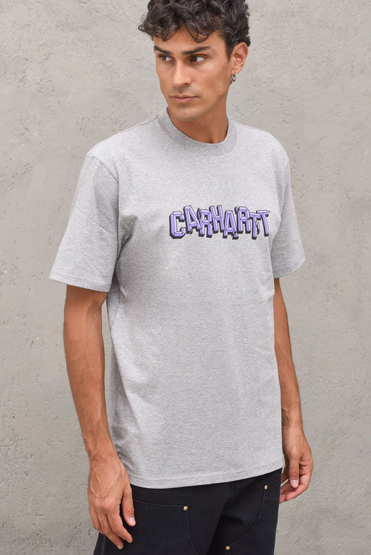 S/S Shattered Script T-shirt - GreyHeather