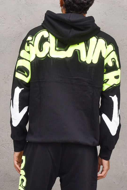 Maglia con Cappuccio in Felpa-Nero/Giallo Fluo