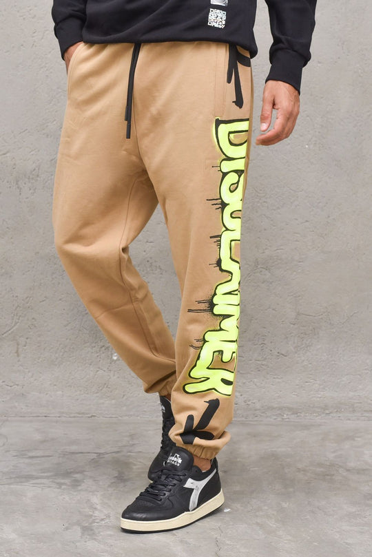 Pantalone Uomo in Felpa-Brown/Giallo Fluo