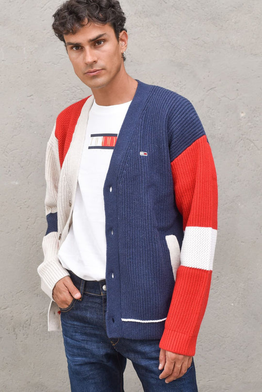 Tjm Wool Colourblock Cardigan - Twilight Navy Multi